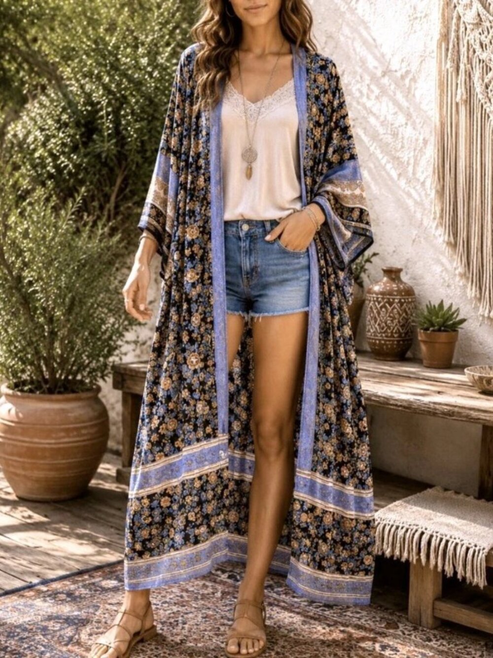 Angie Kimono Duster Cover Up Top Sz S Open Front Boho Chic